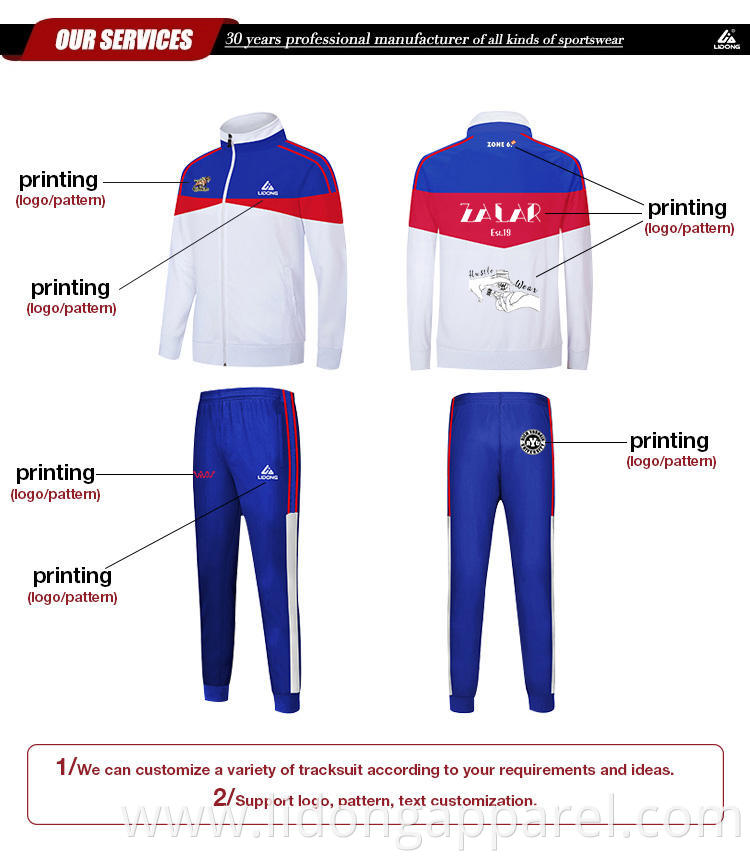 LiDong wholesale latest design tracksuit custom fashion red and blue Receiving awards for the winners